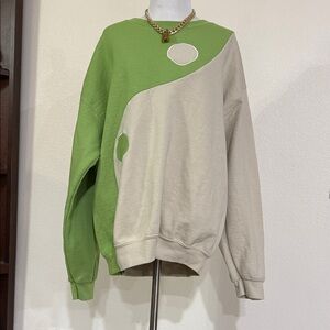 One of a Kind Custom Green and Beige Yin Yang Sweatshirt EUC